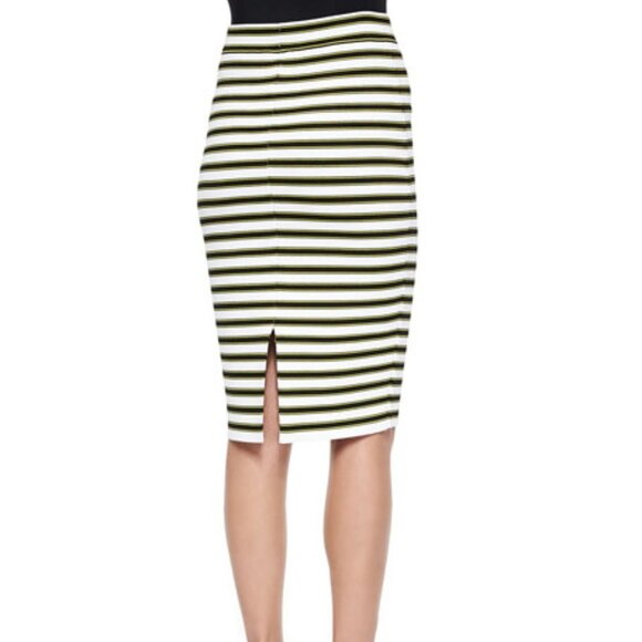 5/$100 SALE - A.L.C Marilyn Black White Yellow Striped Knit Pencil Skirt - Picture 2 of 9